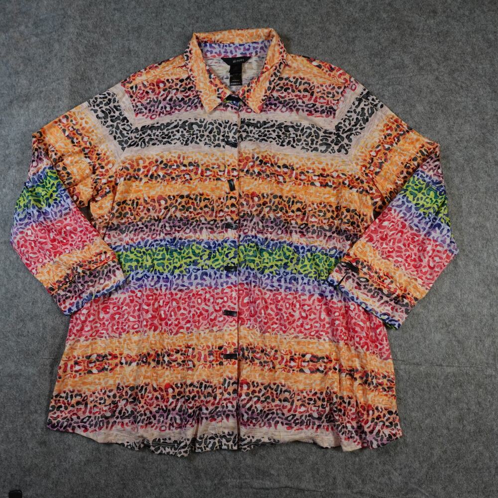 Ali Miles Top Womens 2X Multicolor Striped Artsy Art to Wear Button Blouse